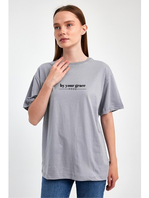 Yakamor Unısex Oversıze Baskılı Sıfır Yaka Tshırt