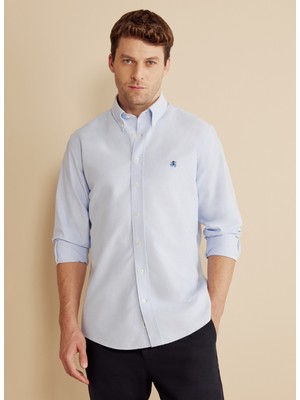 Brooks Brothers Regular Fit Düğmeli Yaka Mavi Erkek Gömlek BBFW25MSH007