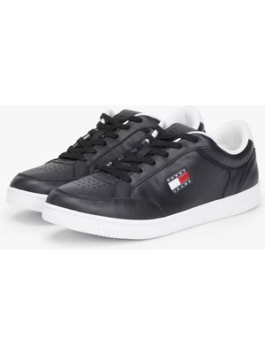 Tommy Hilfiger Erkek Uzun Bağcık Sistemli Nappa Deri Spor Ayakkabı - Siyah