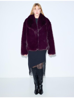 Jimmy Key Bordo Kruvaze Yaka Cep Detaylı Peluş Kaban