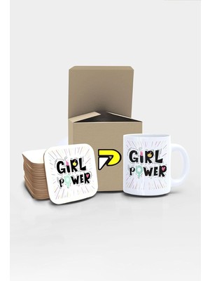 Power Yazılı Tipografik Tasarımlı Baskılı Kupa Bardak Seti, Eğlenceli Özel Hediye Mug 2
