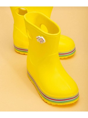 Pln Shoes Tabanı Yünlü Çocuk Yağmur Çizmesi Renkli Sargılı Su Geçirmez