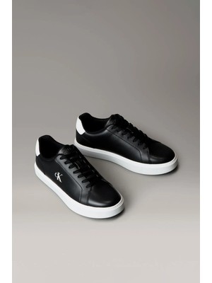 Calvin Klein Erkek Bağcıklı Pürüzsüz Deri Sneaker - Siyah/beyaz