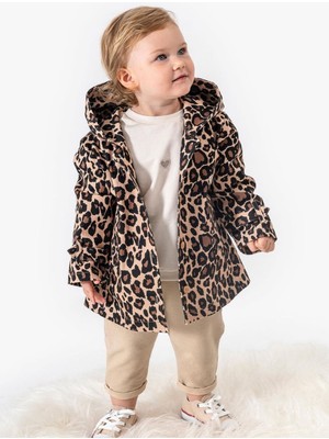 Butik Kız Bebek Leopar Desenli 3'lü Kapüşon Ceketli Takım