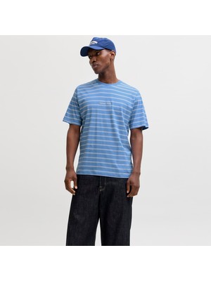 Jack & Jones Erkek Çizgili Nakis Islemeli Tisört - Norrebro