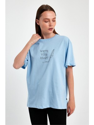 Yakamor Unısex Oversıze Baskılı Sıfır Yaka Tshırt