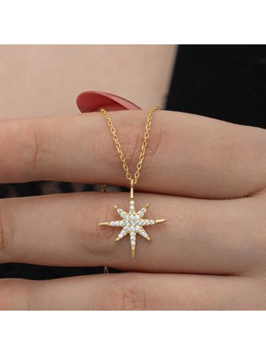 Erseyy Gümüş Gold Kutup Yıldızı Kadın Kolye