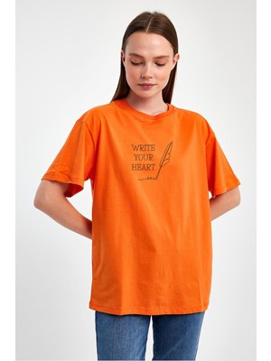 Yakamor Unısex Oversıze Baskılı Sıfır Yaka Tshırt