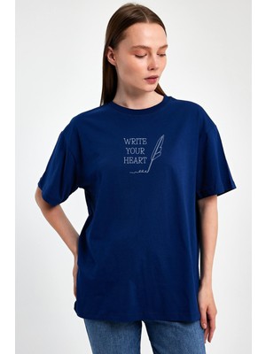 Yakamor Unısex Oversıze Baskılı Sıfır Yaka Tshırt