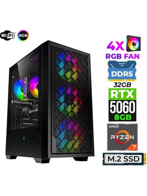 Xaser Sage X20 Ryzen 5 7500F Ddr5 32GB 6000MHZ Ram 1tb M.2 Nvme SSD 8gb Gddr7 RTX5060 Ultra Performans Masaüstü Bilgisayar