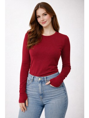 We&Me Kadın Uzun Kollu Parmak Geçmeli Bisiklet Yaka Likralı Body