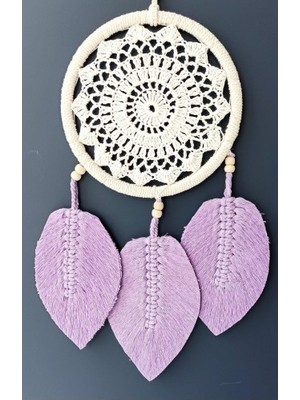 Pazarcan Lila Rengi Yapraklı El Yapımı Makrome Duvar Süsü