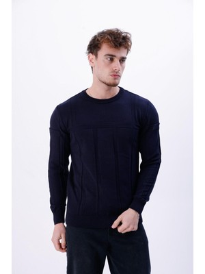 Nakşi Giyim Erkek Dokulu Panel Desenli Bisiklet Yaka Triko Kazak