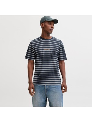 Jack & Jones Erkek Çizgili Nakis Islemeli Tisört - Norrebro