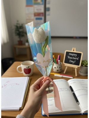 Henera Atelier El Örgüsü Solmayan Beyaz Lale / Sevgililer Günü / Hediyelik /doğum Günü/öğretmenler Günü/çiçek