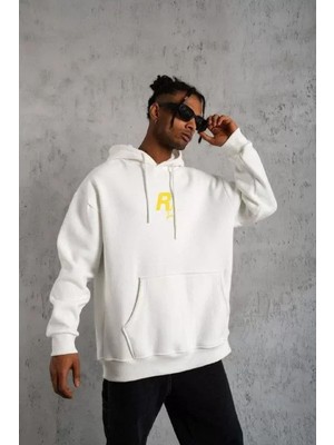 Flamex Unisex Kapşonlu Baskılı Sweetshirt - Beyaz