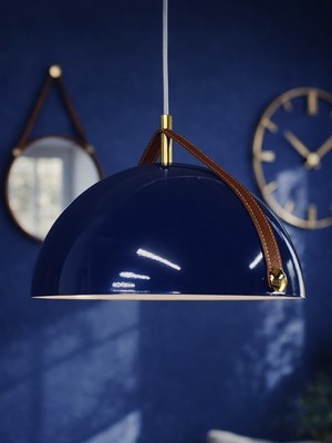 Noonlux Design & Lighting Mull Deri Detaylı Beyaz Kontrast Dikiş Kobalt Mavisi-Beyaz Oturma Odası Yemek Masası Salon Yatak