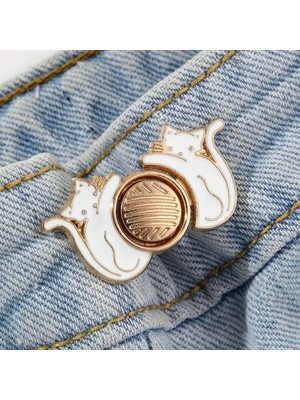 Gucso Beyaz Kedi Model Pantolon Beli Daraltma Aparatı, Kemer, Broş, Kedili Pantolon Beli Daraltma Çıtçıtı