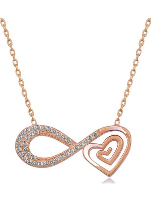 Erseyy Gümüş Rose Kalpli Sonsuzluk Kadın Kolye