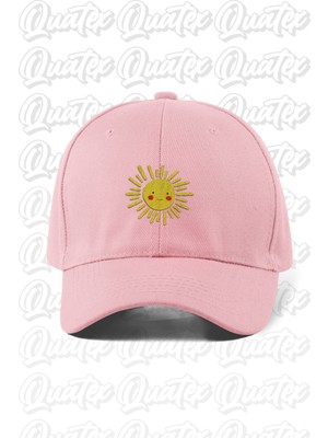 Quatex Güneş Nakışlı Şapka – Pembe %100 Pamuk Gabardin Unisex Model