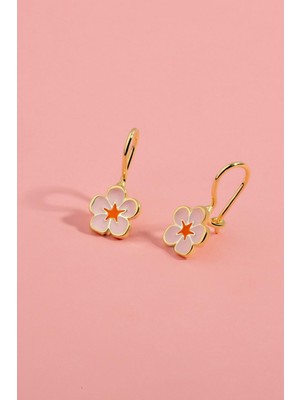 By More 925 Ayar Gümüş Mineli Manolya Çiçeği Çocuk Küpesi