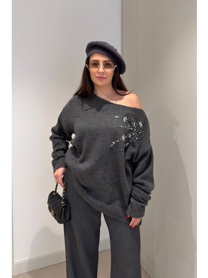 Magarde Elagance Nakışlı Triko- Gri