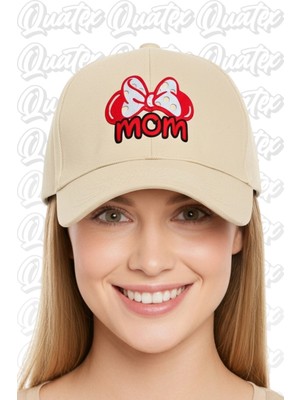 Quatex Mickey Mom Nakışlı Şapka – Krem %100 Pamuk Gabardin Unisex Model