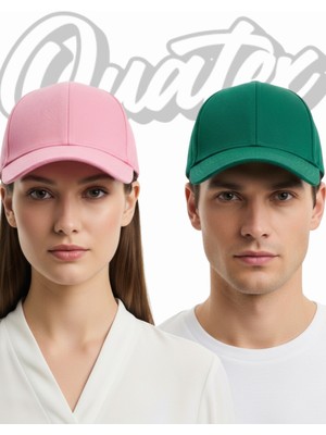 Quatex Basic Şapka 2'li Paket – Yeşil - Pembe %100 Pamuk Gabardin Unisex Model
