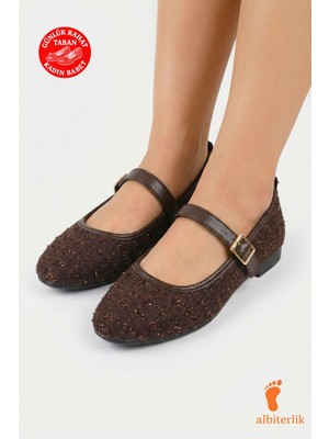 Albishoes Tokalı Kadın Konforlu Babet Düz Taban Klasik Ayakkabı Kadın Günlük Rahat Tokalı Babet