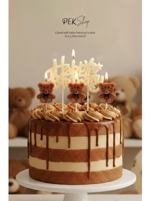 Pekshop Ayıcık Tema Happy Birthday Mum Seti 4lü Ayıcık Tema Doğum Günü Pasta Mum Seti