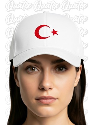Quatex Ay Yıldız Nakışlı Şapka – Beyaz %100 Pamuk Gabardin Unisex Model