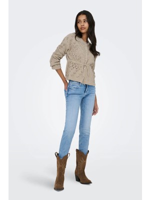 Only Kadın Onlelke Belden Bağlamalı Uzun Kollu Pamuklu Hırka 15363046 Bej