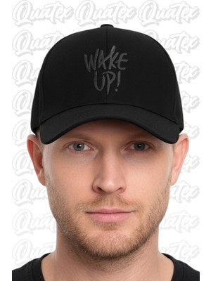 Quatex Wake Up Nakışlı Şapka – Siyah %100 Pamuk Gabardin Unisex Model