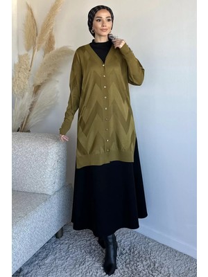 Julude Ön Düğmeli Desenli Tesettür Triko Hırka (M-L-Xl Uyumludur) P-00018881