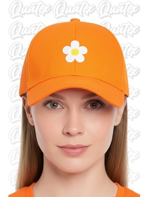 Quatex Papatya Nakışlı Şapka – Turuncu %100 Pamuk Gabardin Unisex Model