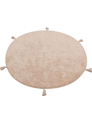 Akbel Halı Cotton Boon CBN Plain Bej Yuvarlak Q120 - Yıkanabilir Kaymaz Naturel Pamuk Bebek Halısı