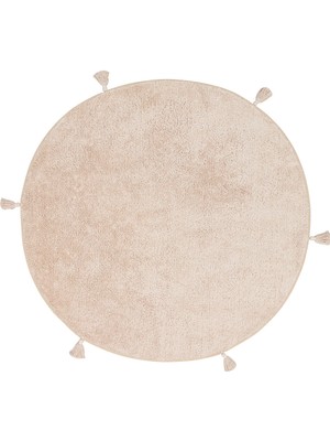 Akbel Halı Cotton Boon CBN Plain Bej Yuvarlak Q120 - Yıkanabilir Kaymaz Naturel Pamuk Bebek Halısı