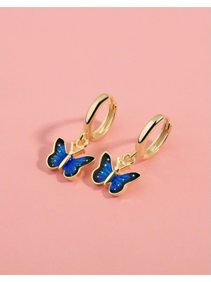 By More  925 Ayar Gümüş Mineli Bahar Kelebeği Sallantılı Çocuk Küpesi