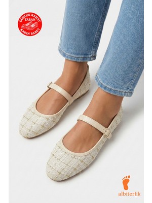 Albishoes Tokalı Kadın Konforlu Babet Düz Taban Klasik Ayakkabı Kadın Günlük Rahat Tokalı Babet