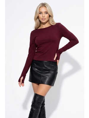 Abay Butik Kadın Kayık Yaka Uzun Kollu Parmak Geçmeli Modal Basic Bluz