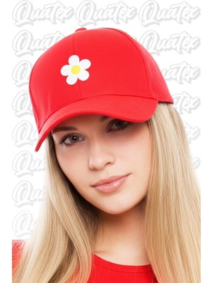 Quatex Papatya Nakışlı Şapka – Kırmızı %100 Pamuk Gabardin Unisex Model