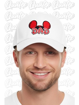 Quatex Mickey Dad Nakışlı Şapka – Beyaz %100 Pamuk Gabardin Unisex Model