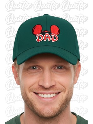 Quatex Mickey Dad Nakışlı Şapka – Yeşil %100 Pamuk Gabardin Unisex Model