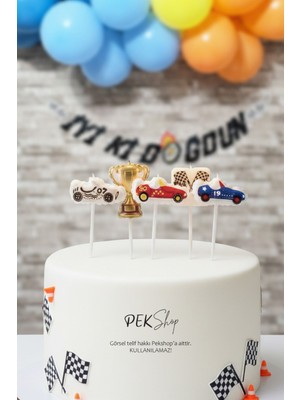 Pekshop Yarış Arabaları Mum Seti Yarış Araba Tema Doğum Günü Pasta Mum Seti 5li