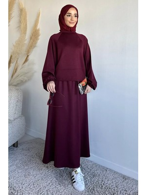 Julude Bisiklet Yaka Bluz Bel Lastikli Etek Tesettür Ikili Takım P-00020209