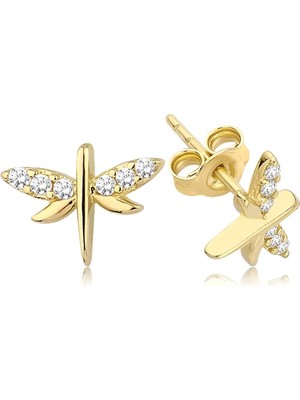 Zeya Kuyumculuk 14 Ayar Altın Üç Taşlı Yusufçuk Küpe