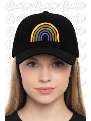 Quatex Gökkuşağı Nakışlı Şapka – Siyah %100 Pamuk Gabardin Unisex Model