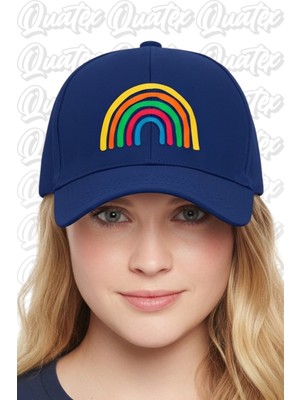 Quatex Gökkuşağı Nakışlı Şapka – Lacivert %100 Pamuk Gabardin Unisex Model