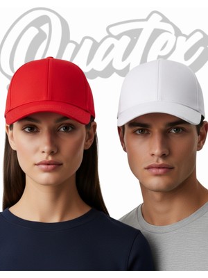 Quatex Basic Şapka 2'li Paket – Beyaz - Kırmızı %100 Pamuk Gabardin Unisex Model