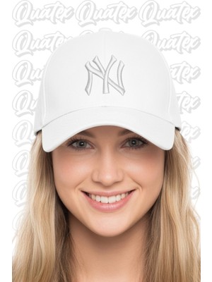Quatex Ny New York Nakışlı Şapka – Beyaz %100 Pamuk Gabardin Unisex Model